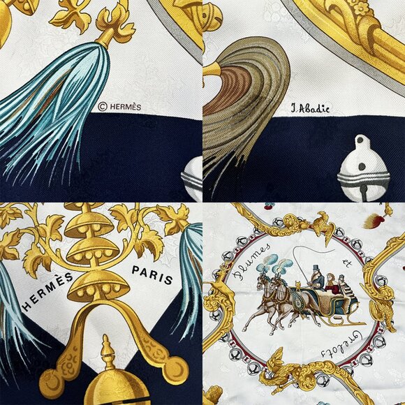 Hermès Scarf Plumes Et Grelots Jacquard 100% Silk 90 - Picture 9 of 11